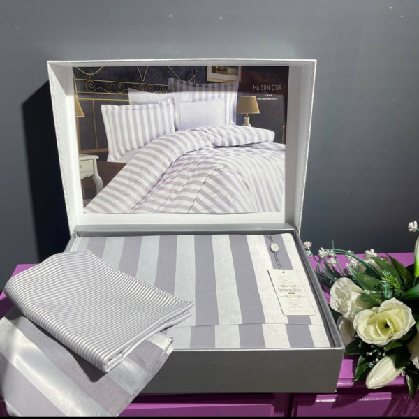  Постільна білизна в смужку Maison D'or Maison Fous Linens Grey Бамбук сатин / Євро 200х220 см / Сірий
