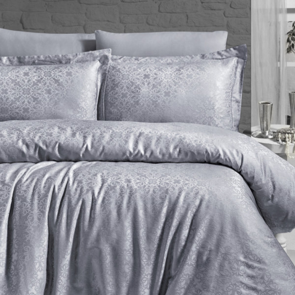  Постільна білизна First Choice Lamone Gray Жакард сатин / Півтораспальний / Євро / Сімейний / Сірий