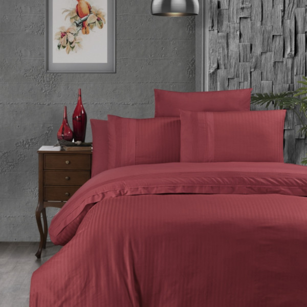  Постільна білизна в смужку First Choice Gala Red Ранфорс DeLuxe / Євро 200х220 см / Червоний