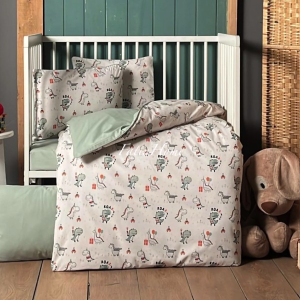 Дитяча постільна білизна з ковдрою в ліжечко Maison D'or Bebico Dinosaure Green Ранфорс / Дитячий 100х150 см / Фісташковий